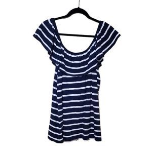 Old Navy Blue and White Stripe On or Off Shoulder Top L